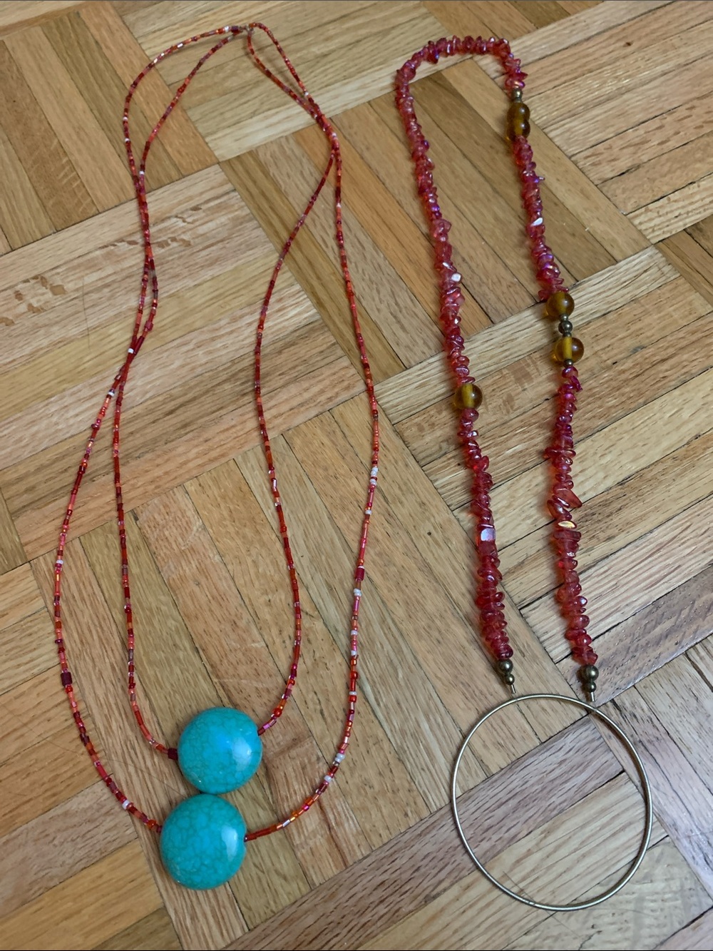 17” Beaded Necklaces - Bundle of 2 - Red & Turquoise Colors